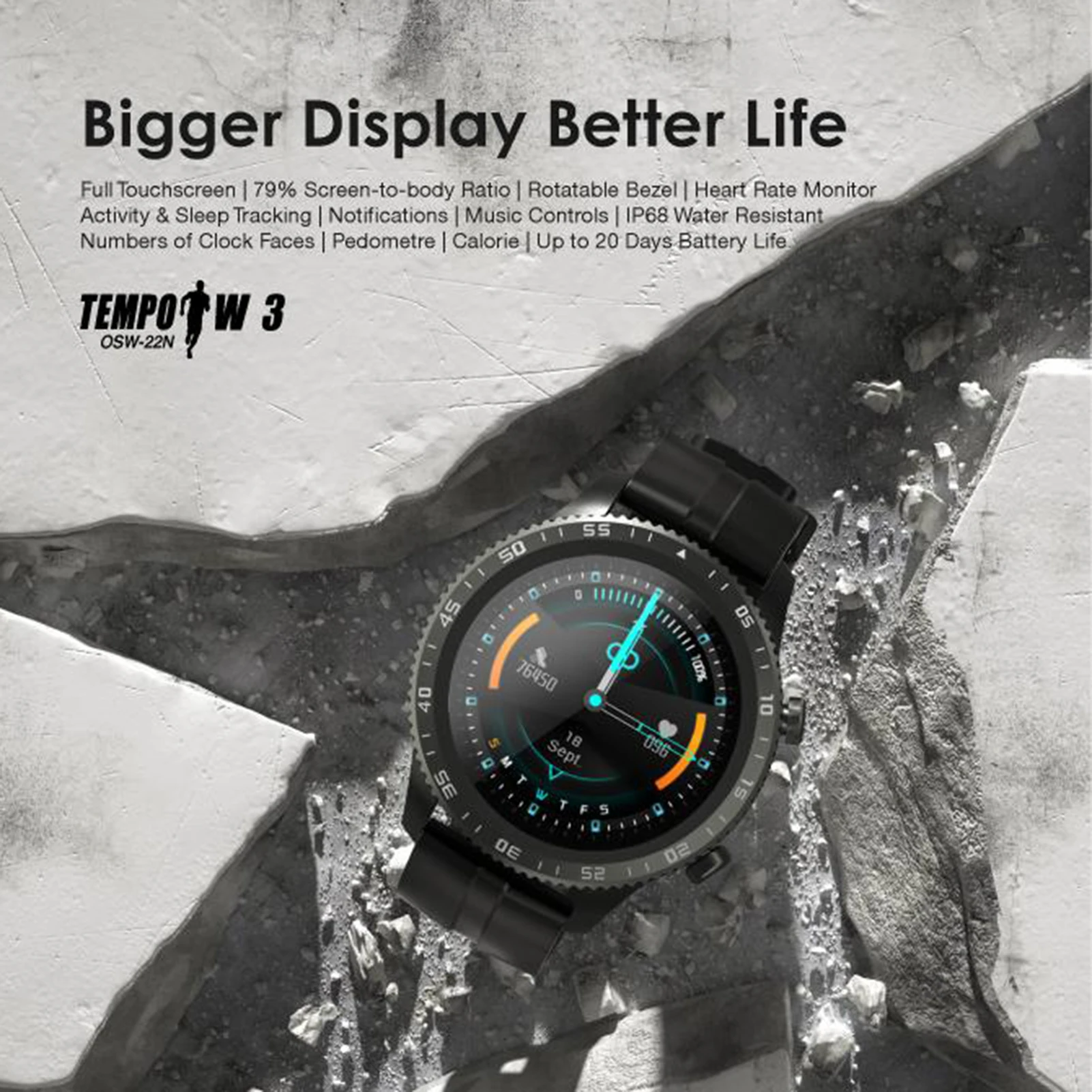 Oraimo Tempo W3 Montre intelligente OSW-22N IP68 Étanche