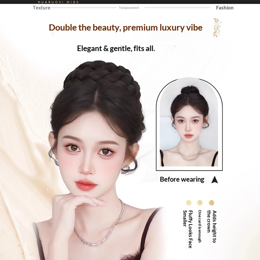 합성 헤어 시뇽 번 도넛 브레이드 헤어피스 스크런치 클립인 헤어 번 익스텐션 스트레이트 업두 웨딩 파티 데일리용