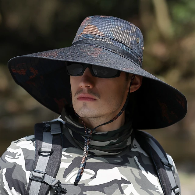Men's 15CM Brim snake print camouflage Fisherman hat Summer UV Protection Hats  Fishing Cap Hiking Hats Mountaineering sun hat - AliExpress