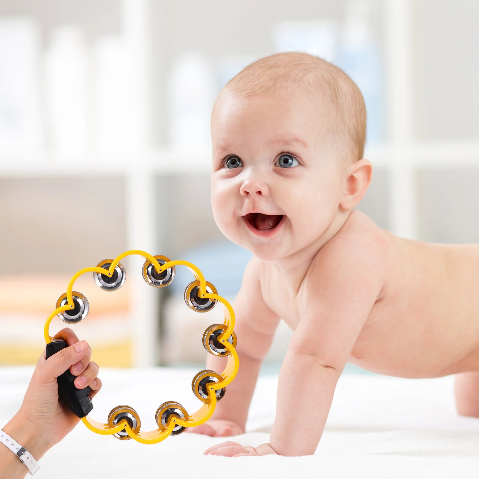 3 Pcs Hub Ring Hand Bell Handle Jingle Bells Playthings for Kids Musical Rhythm Tambourines Handbells Shaking