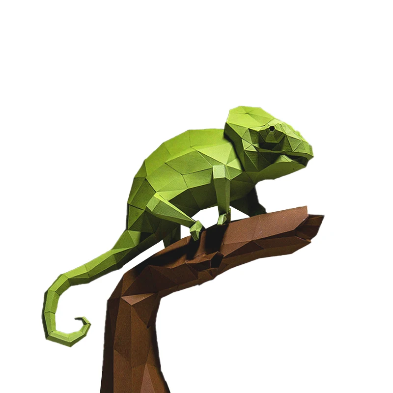 Green Lizard Chameleon Animal Paper Model Home Decor Wall Decoration Papercraft Origami 3D DIY Puzzles Educational Toys 3d paper model paper jigsaw puzzle