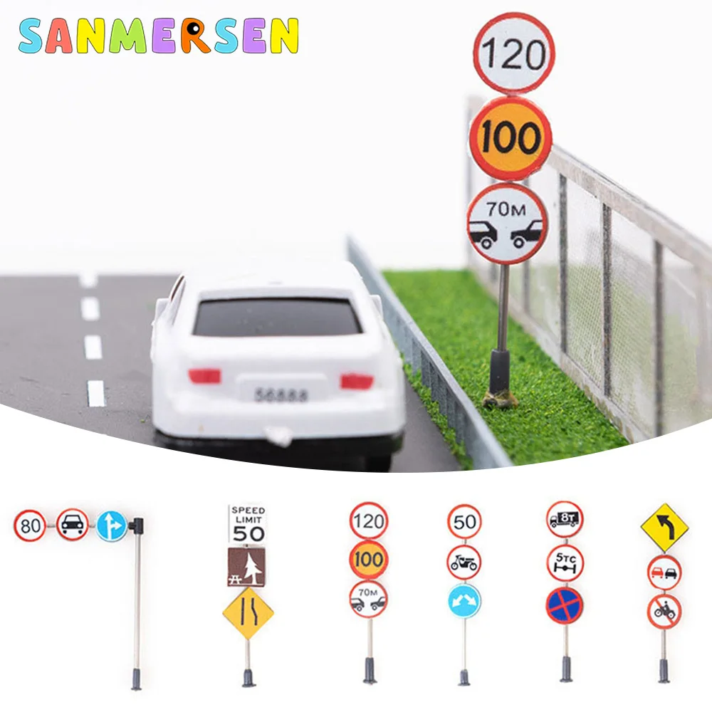 

6Pcs/Set 1:87 1:100 1:150 HO Scale Traffic Road Signs City Street View Accessories Speed Limit Warning DIY Model Building Toys