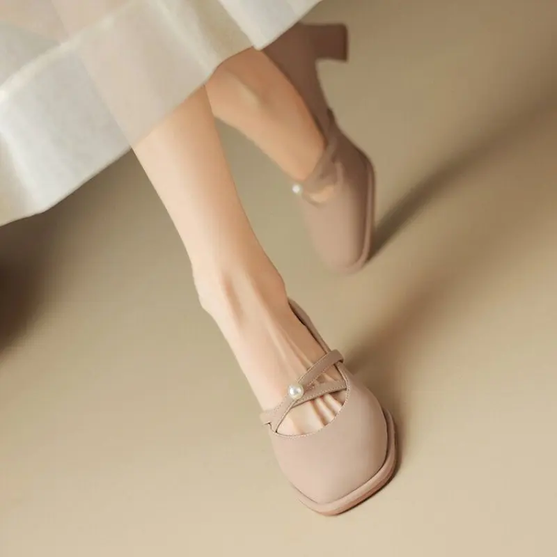 NEW Casual Slip On Vintage Ballet Women Shallow Silk Ladies Dress Thick Heel Fashion Pumps Female 2024 New Designer Shoes Bowtie