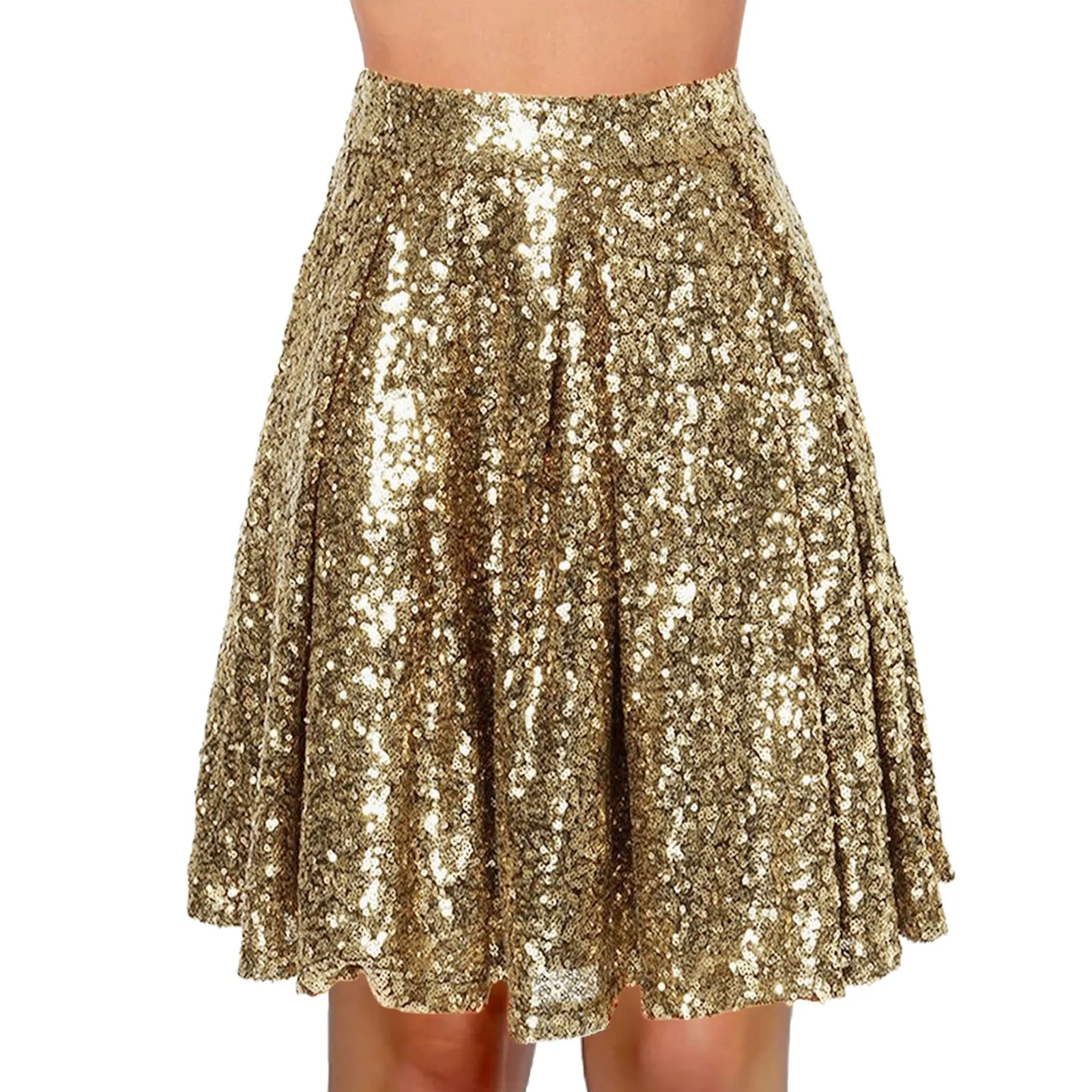 

Женская модная плиссированная однотонная короткая юбка с высокой талией, свободная юбка с блестками, кожаная юбка-карандаш