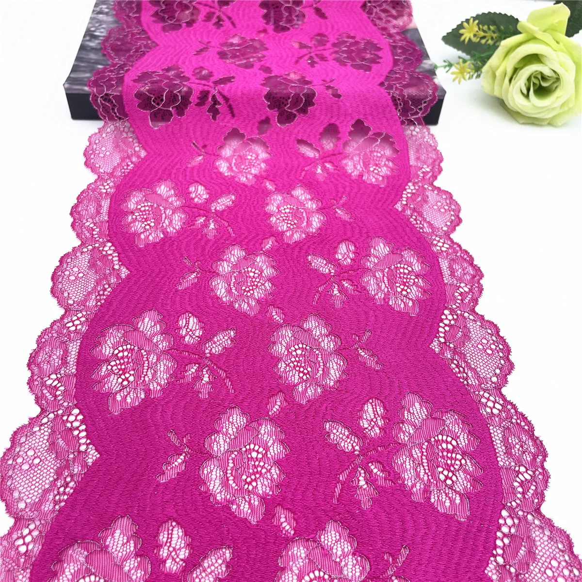 3y/lot Width 22.50cm Fuchsia Silver Elastic Stretch Lace Trims 6