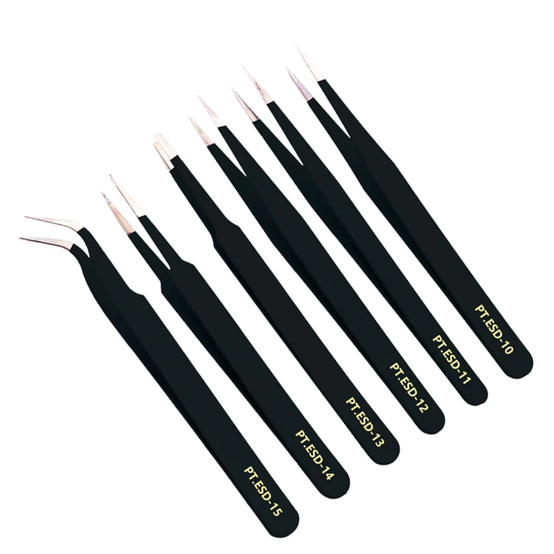 Stainless Steel Tweezers Anti Static Fine Pointed Elbow Precision Tweezers Soldering Tools Industrial Tool ESD10-ESD15 precision tweezers,tweezer tool,esd anti static tweezers,soldering tweezers