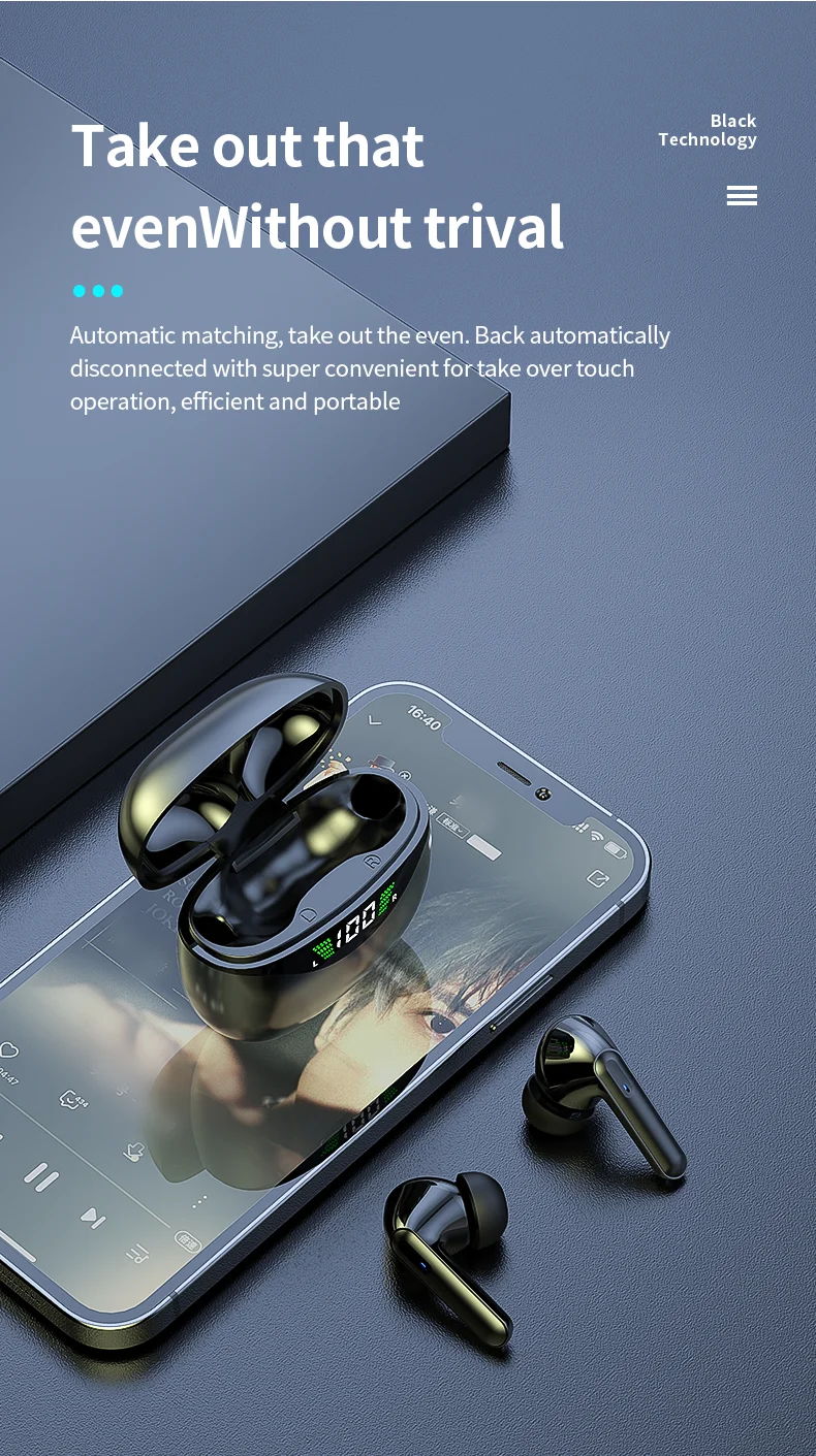 Description Picture 4 of itemNew wireless earphones with HiFi sound quality, touch control, comfortable to wear, LED display charging case, compatible with I