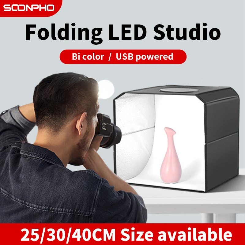 SOONPHO Light Box For Product Photography Light 25CM 30CM 40CM Bicolor Softbox Folding Shooting Tent Box 6Color For Photo Studio photo studio box led photo lighting photo studio light tent