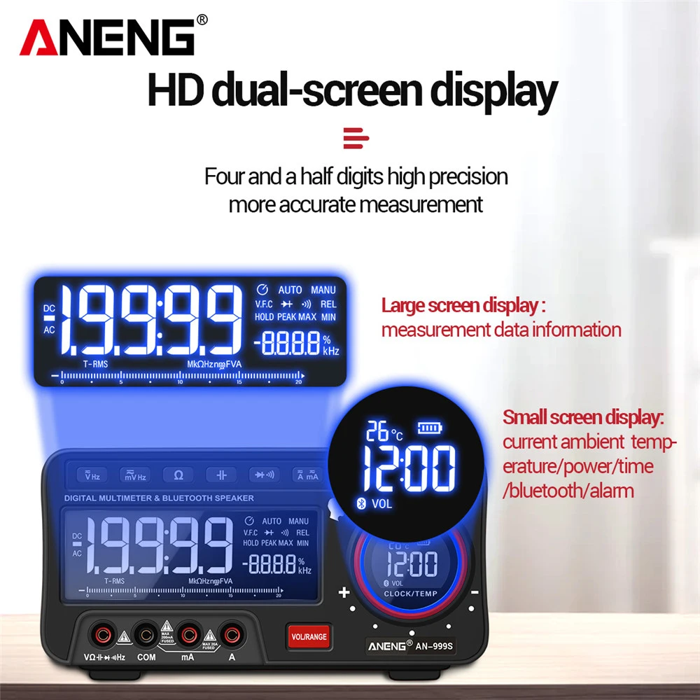 ANENG AN-999S Desktop Voice Digital Multimeter Professional Bluetooth 19999 Counts True RMS DC/AC Voltage Current Tester