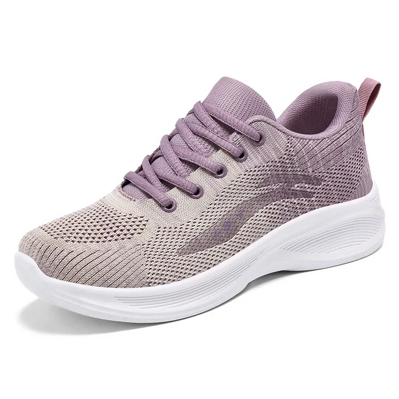 Women's running shoes, sports and leisure soft soled shoes, breathable single shoes, knitted mesh lace up shoes