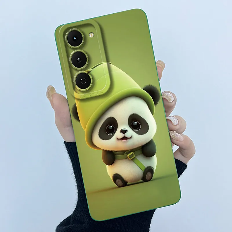 Fashion Simplicity Panda Flower Liquid Silicone Shockproof Soft Phone Case with Lens Protection