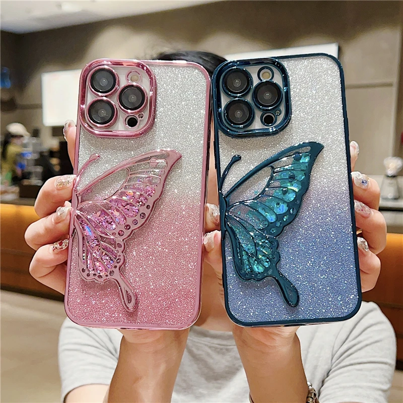 Glitter Butterfly Case Iphone 12 Black Glitter Butterfly Phone