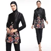 Two Pieces Burkinis Sets Black Printed Swimwear Swimsuit Full Cover Hooded Tops Pants Bathing Muslim Arab Modest Beachwear