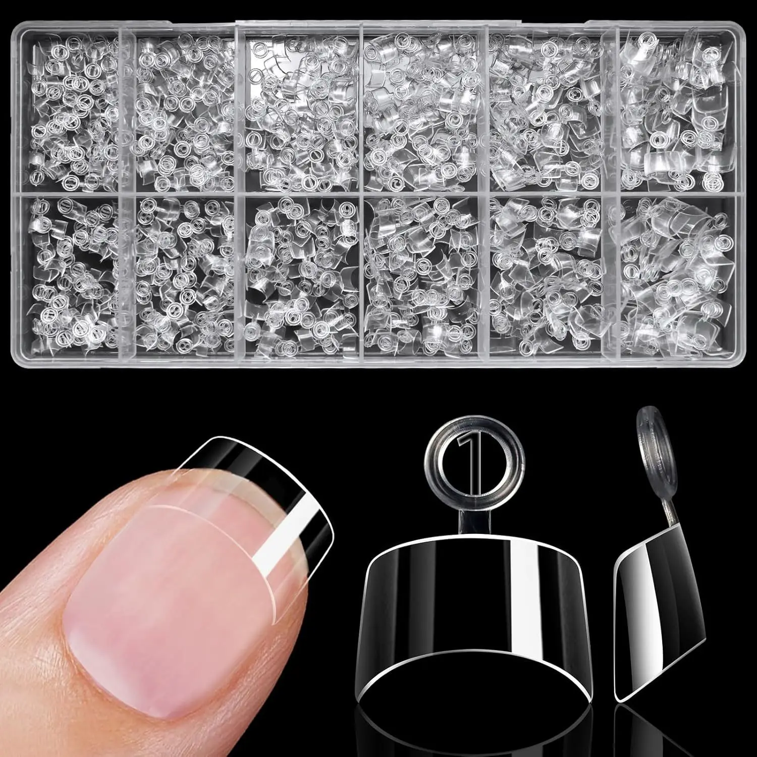 600 puntas de uñas acrílicas cuadradas extra cortas transparentes, 12 tamaños en caja, acabado brillante, aspecto natural, para arte de uñas y salón DIY