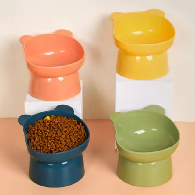 New Elevated Cat Bowls Stress Free Feeder and Waterer with Base Anti-Vomiting Tilted Raised Nonslip Pet Bowls