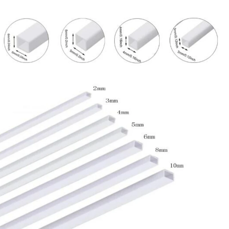 Plastic Tube 5/10pcs White ABS Square Plastic Pipe Tube Hollow Pipe for DIY Architecture and Building OD 2/3/4/5/6/8/10mm X Length 500mm