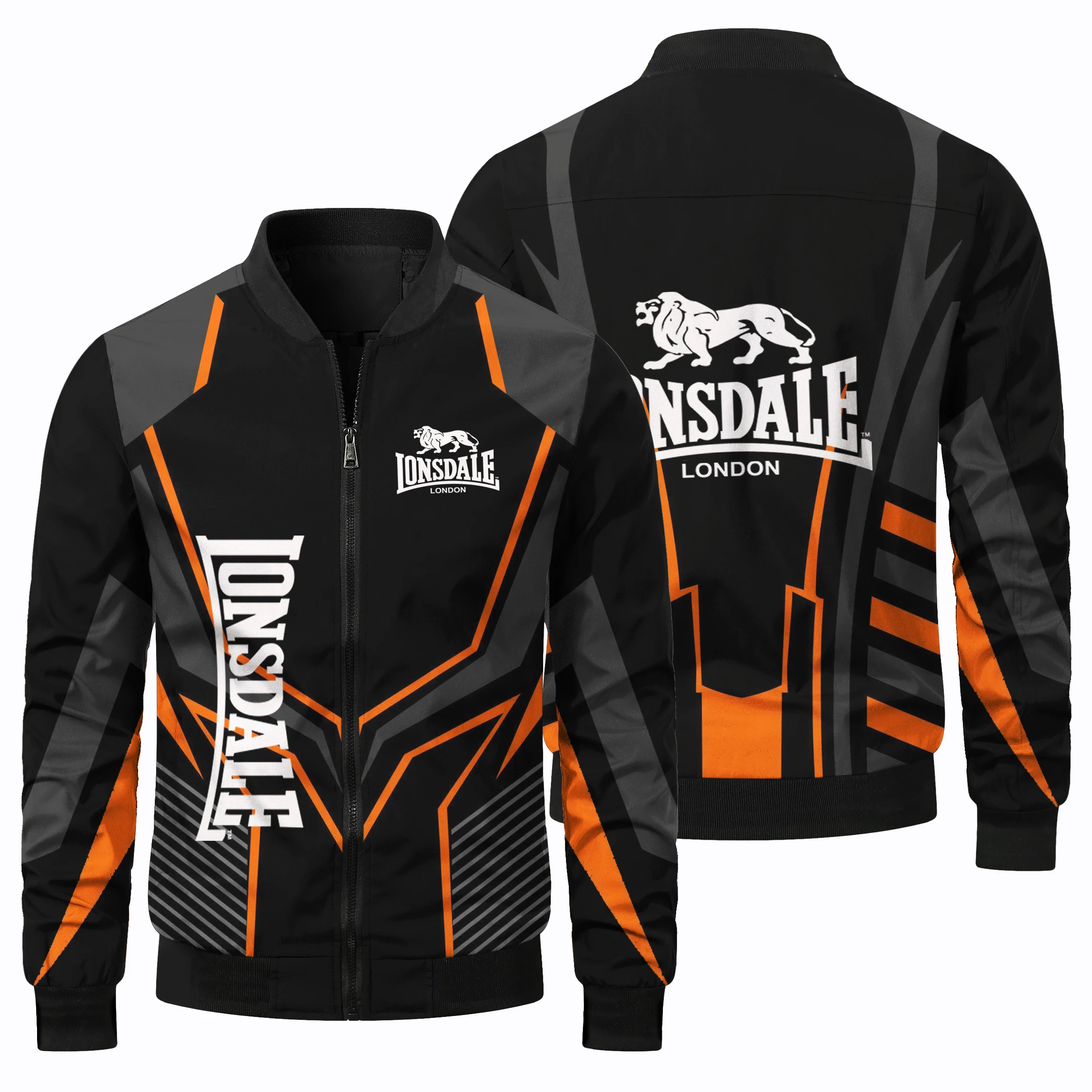 thumbnail image 4 of Chaqueta exterior con cremallera y cuello redondo para hombre, con estampado de logotipo de león en 3D, chaqueta clásica para carreras, ciclismo todoterreno y exteriores, 4 of 5