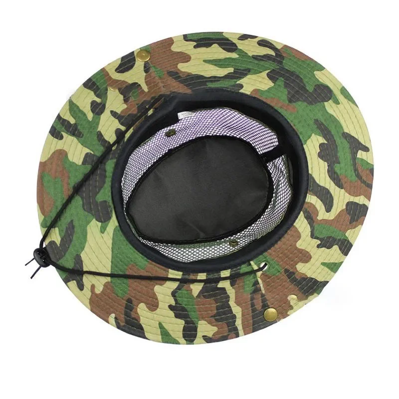 Outdoor Wide Brim Sun Cap Hunting Fishing Sunhat Hiking Mesh Breathable Camouflage Bucket Hat Man Sun Cap