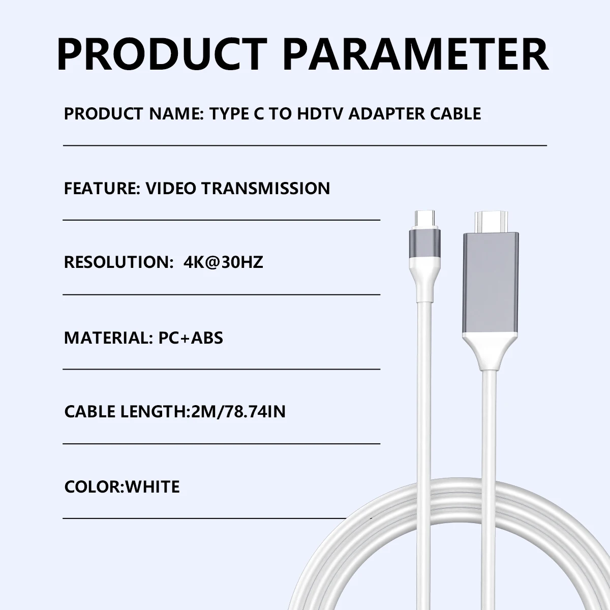 2m/6.56ft USB-C to HDMI Cable Type-C to HDMI Cord Converter 4K30Hz Video Output Type-C Dongle for Phone/Laoptop/Tablet/Pad cable converter