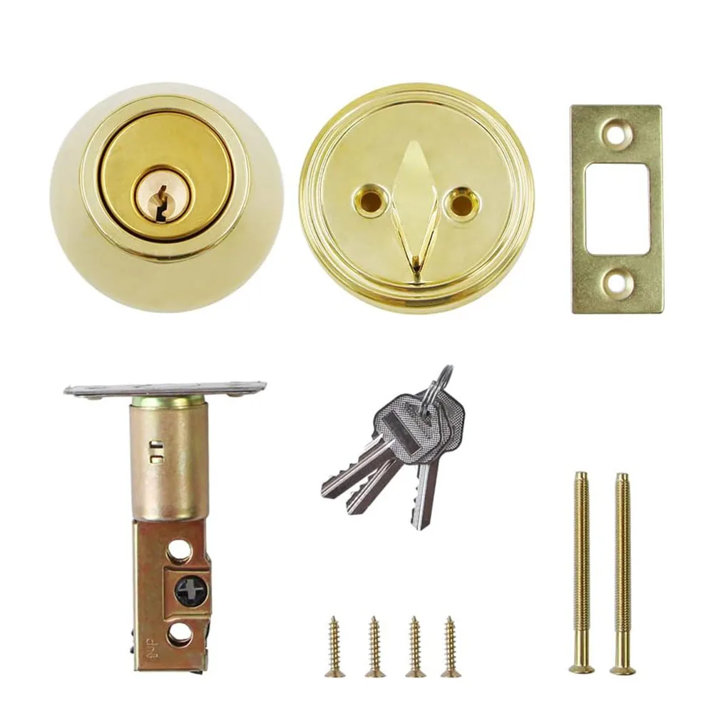 Home Round Knob Single Cylinder Deadbolt Security Bedroom Door Keyed
