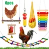1/6Pcs Chicken Toys Set Chewing Foraging Toys with Wooden Swing Fruit Vegetable Hanging Feeder Xylophone Mirror Bell Ladder Toys 1
