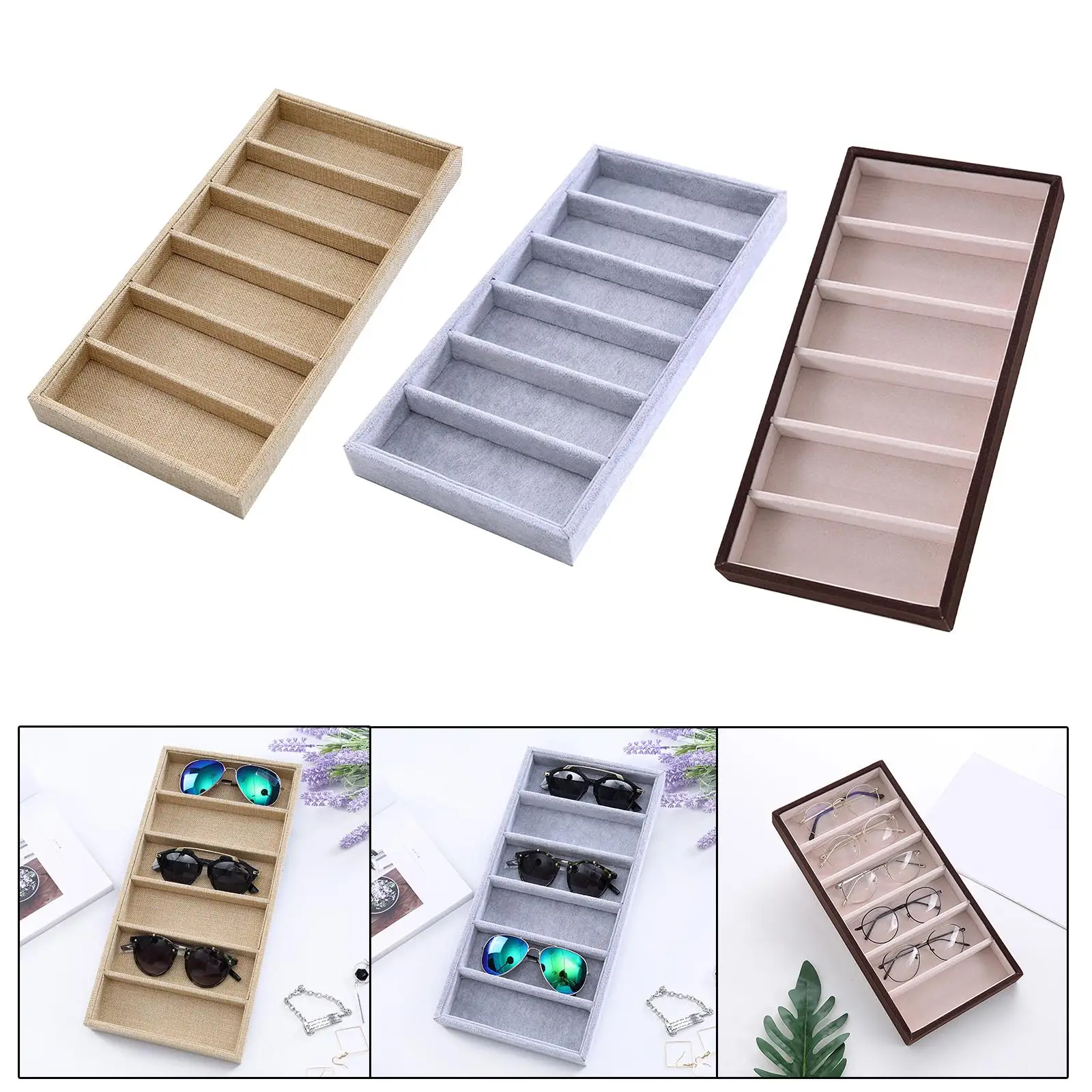 Glasses Organizer Tray, 6 Grid, Stackable Display Case, Glasses Holder