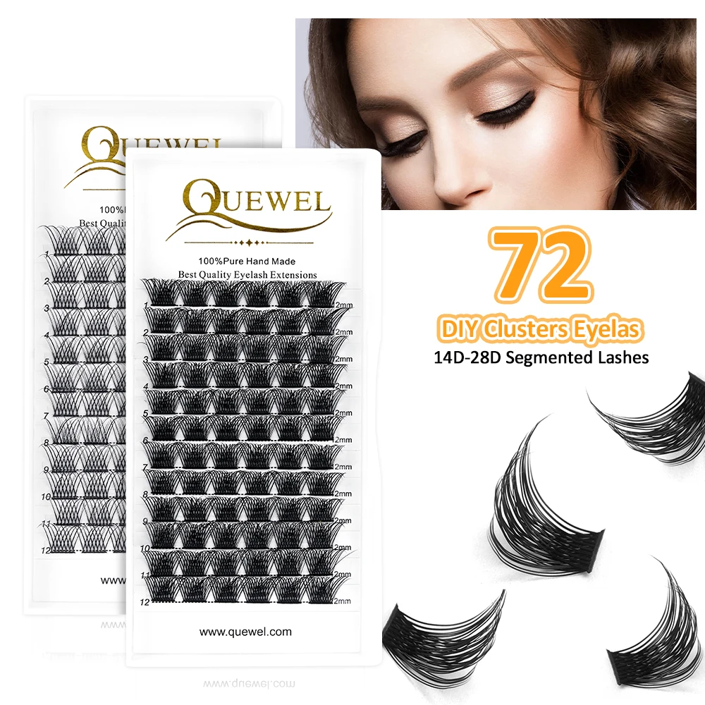 Quewel NEW DIY Clusters Eyelash Extension 72 Cluster Segment Mink Eyelashes Fluffy Volume Dovetail Segmented Eye Lashes Makeup