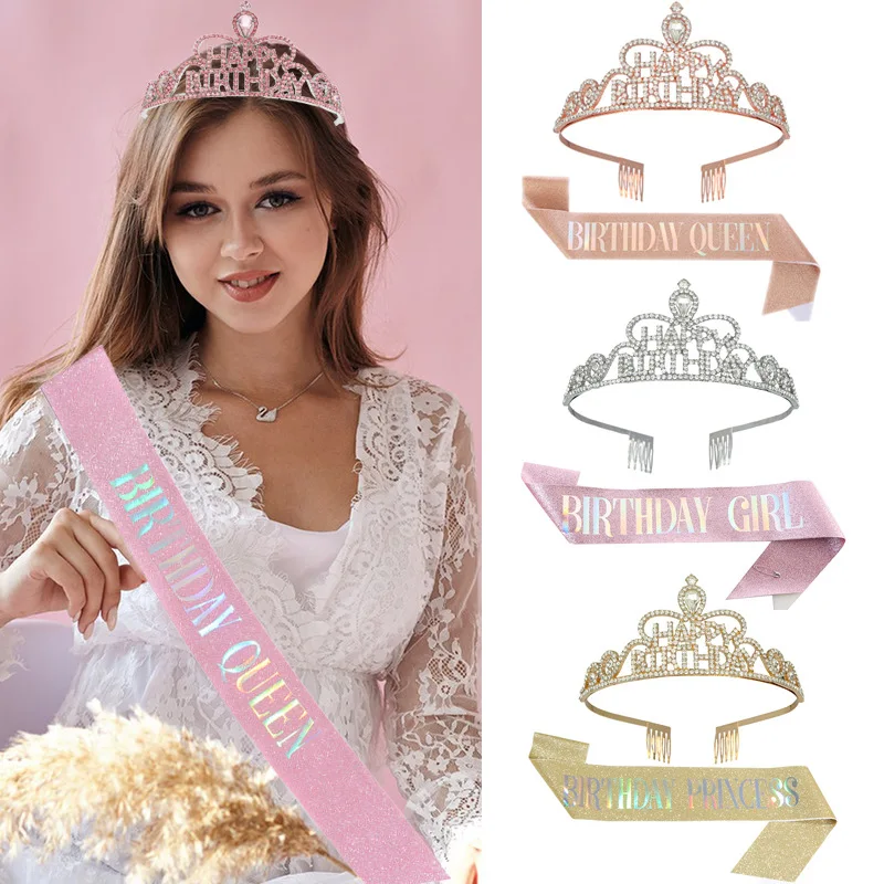 

Queen Princess Birthday Party Golden Crown Shoulder Belt Princess Queen Girls Happy Princess Queen Birthday Party Decor