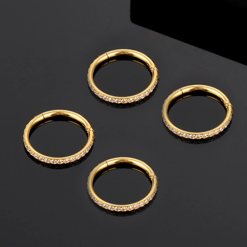 Piercing Jewelry Stainless Steel Hinged Segment Hoop CZ Stone Nose Ring Nipple Clicker Ear Cartilage Tragus Helix Lip Earring Piercing Jewelry