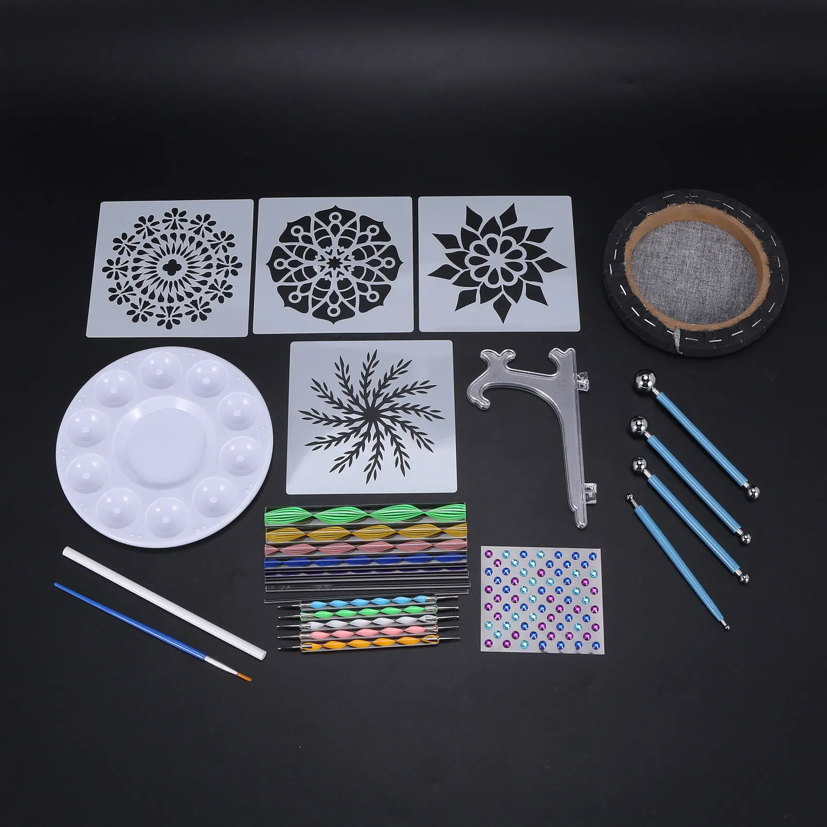 Baby-27Pcs/Set 만다라 점선 템플릿 도구 세트 미니 이젤 페인트 트레이 그림 암석 색칠 그리기 및
