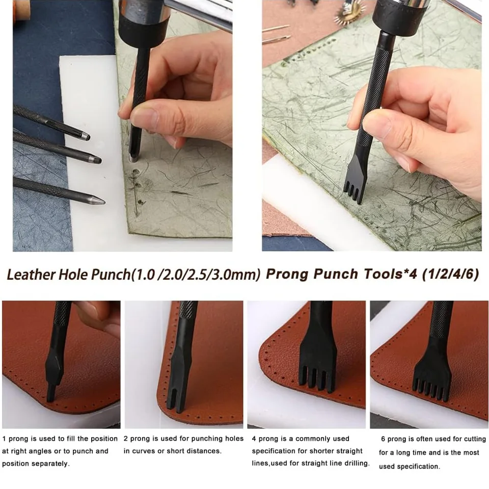 Practical Leather Craft Kit with Waxed Thread Groover Awl Stitching Punch Hole for Leathercraft Beginner