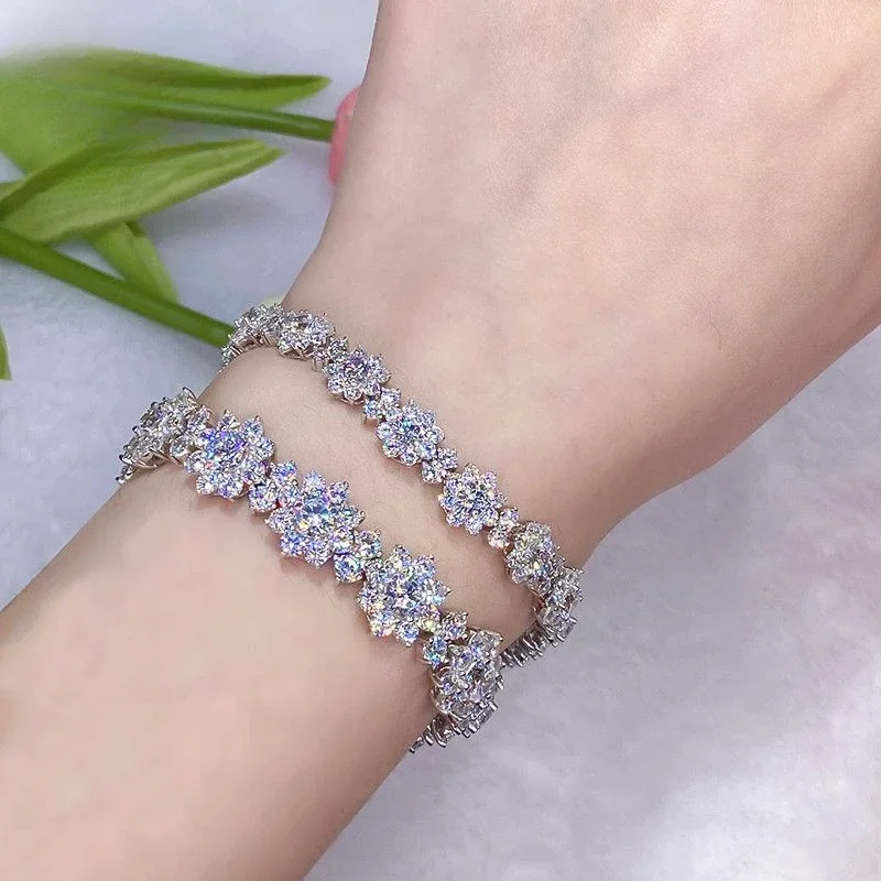 

Mencheese 18K Platinum Light Luxury Moissanite SUNFLOWER Bracelet Simple Full Diamond High-Grade Bracelet Gifts for Girlfriend