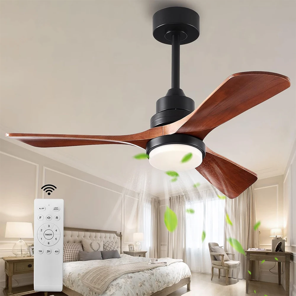 Wood Ceiling Fan with Lights and Remote Quiet Reversible DC Motor 3 Color LED Light 3 Blades 6 Speed Ceiling Fan for Living Room