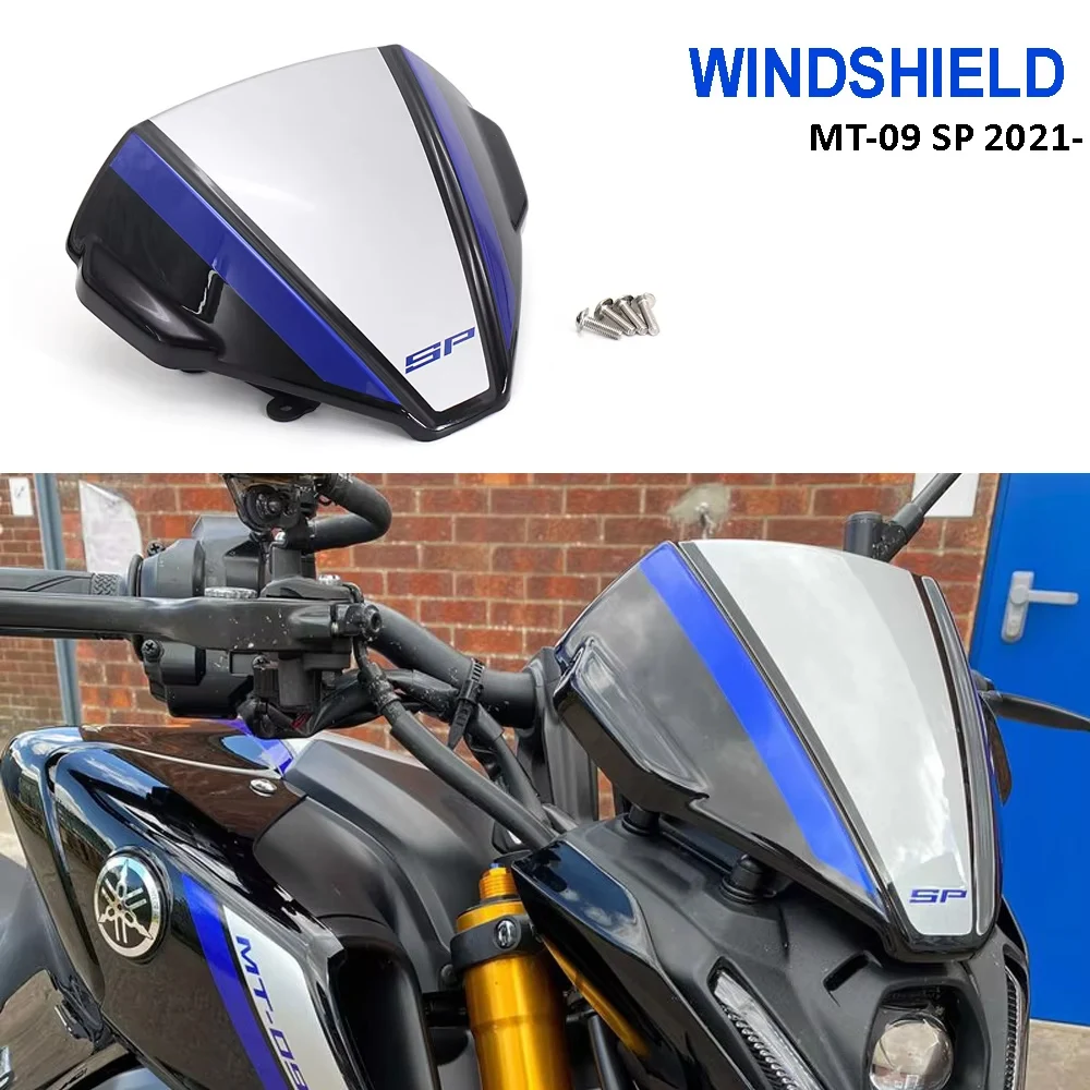 Pare-brise Sport Moto Pour Yamaha MT-09 / MT-09 SP 2021-2025 - ABS - Coupe-vent - Protection - Montage Facile - Gris/bleu/noir