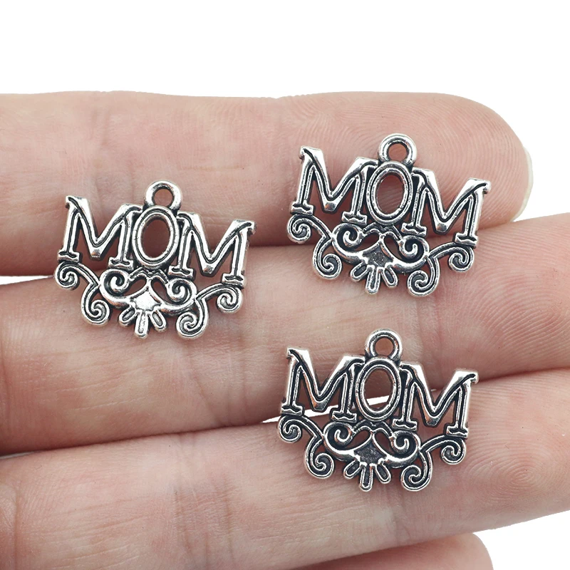 

20pcs/lot 17*20mm Mom Letter Charm Metal Alloy Charm Antique Silver Color DIY Charm Pendant For Necklace Jewelry Making Findings