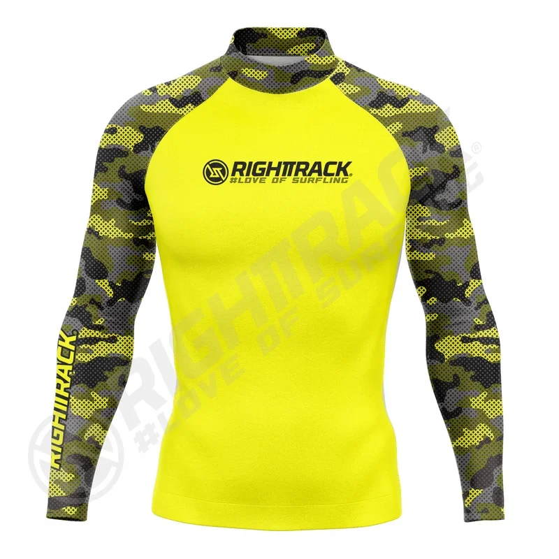 Men's Surfing Shirt CAMO Lycra Rashguard RIGHTTRACK Surf Sportswear Beach UV Protection Swimwear UPF50 Clothes
