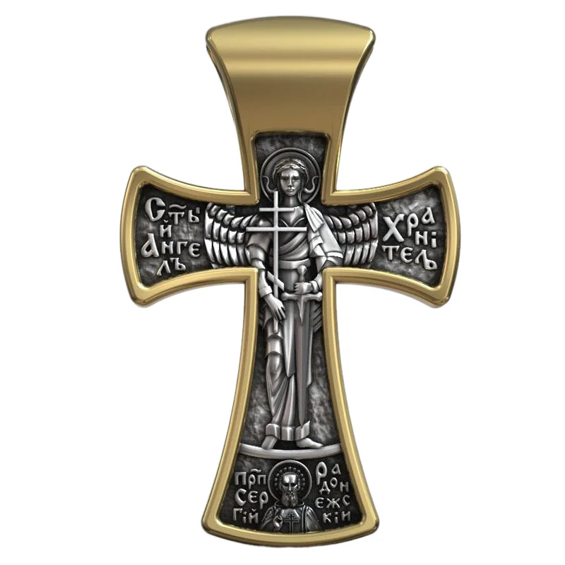 14g Crucifixion Orthodox Cross Guardian Angel Catholic Pendant Customized 925 Solid Sterling Silver Pendant angel 11ct stamped cross stitch 40 50cm