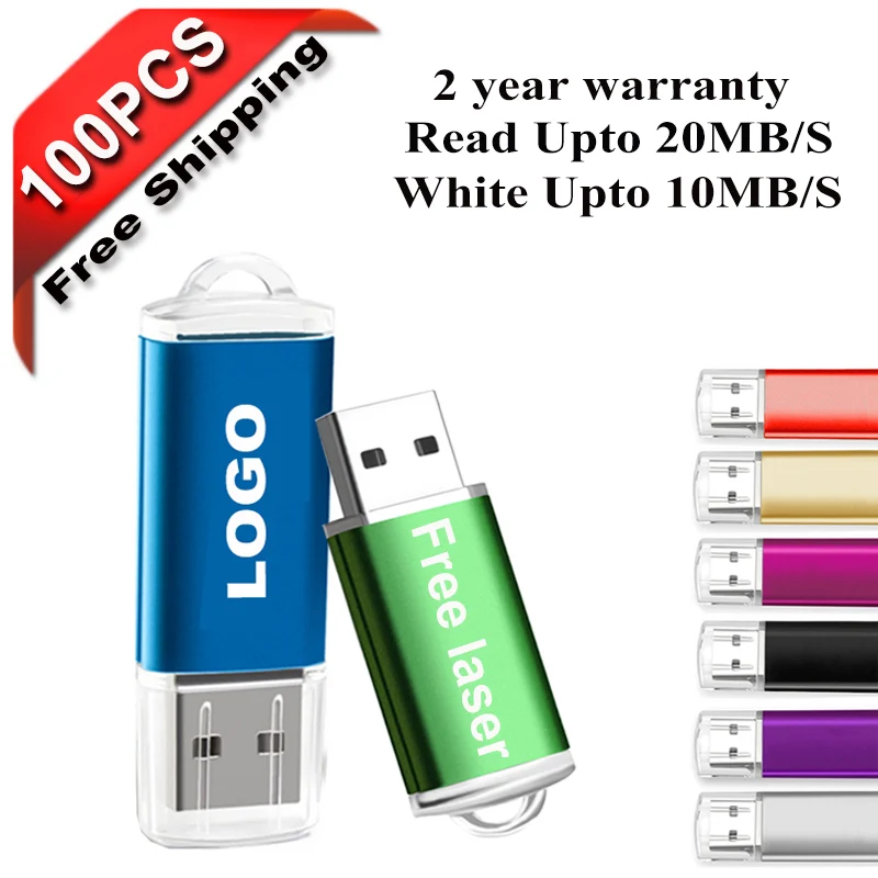 50pcs / lot couleur clé USB Logo laser gratuit 2.0 4gb 8gb 16gb