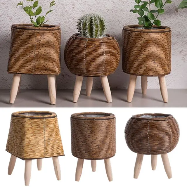 Creative Rattan Woven Flower Pot with Removable Legs 5