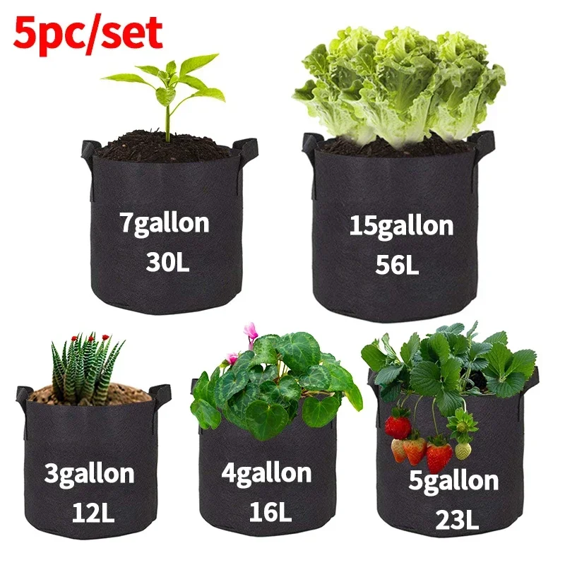 5pcs/set Felt Grow Bags Gardening Fabric Vegetable Flower Tomato Potato Planting Pots Greenhouse Garden Planting Nursery Pot 1