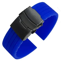 Universal Waterproof Silicone Watch Band with Folding Buckle - Sport Strap Bracelet Accessory - 22mm (Royal blue B)