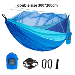 Portable Nylon Travel Hammock with Built-In Mosquito Net (Double blue 2)