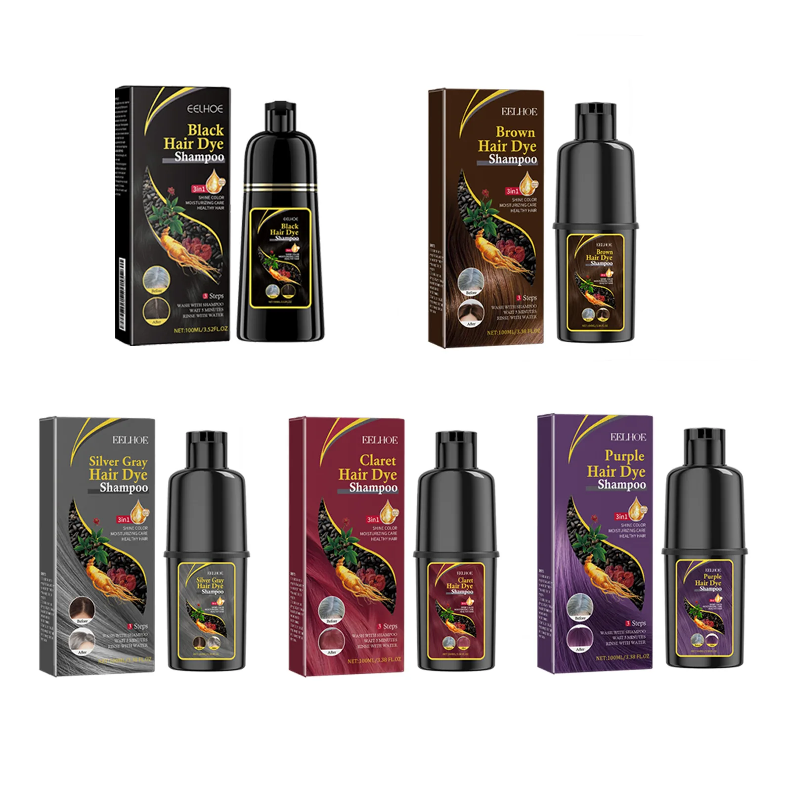 Hair Dyeing Shampoo 3-in-1 Rapid Hair Dyeing Repair Dry Cleaning Nourishing Hair Roots Restoration Hair Coloring Black Shampoo 3