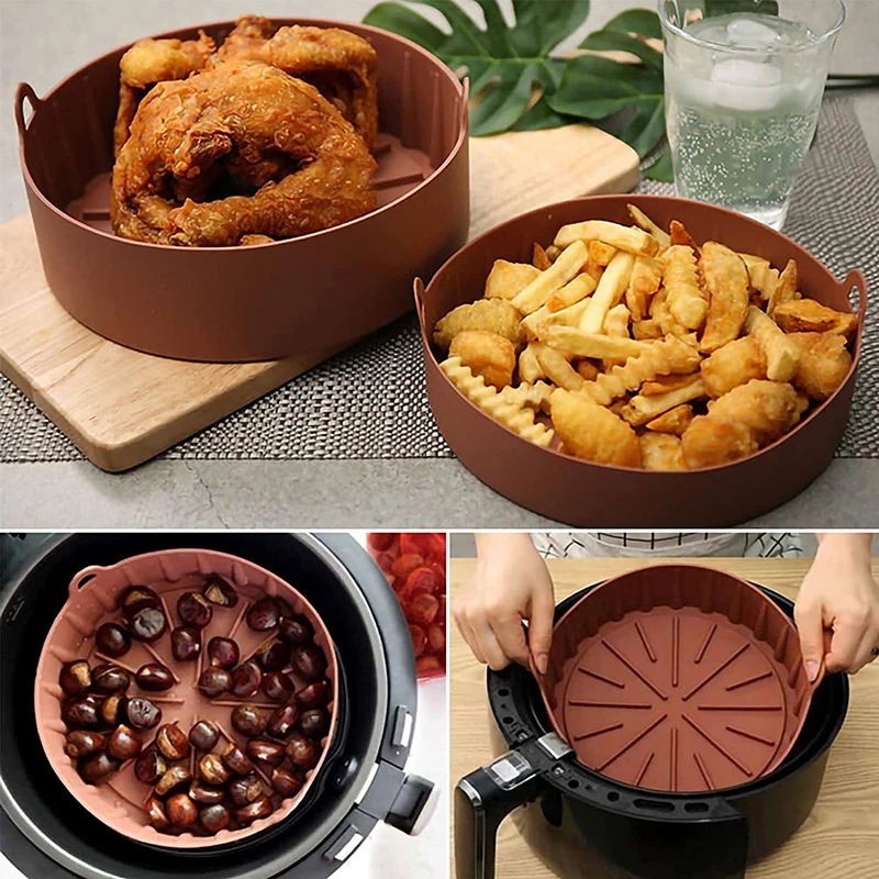 AirFryer Silicone Pot Square Air Fryers Oven Baking Tray Bread Fried  Chicken Pizza Basket Mat Replacemen Grill Pan Accessories