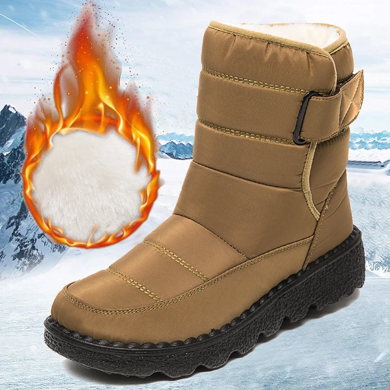 Women Snow Boots Non Slip Waterproof Snow Boots for Women Thick Plush Winter Ankle Boots Woman Platform Keep Warm Cotton Padded Shoes