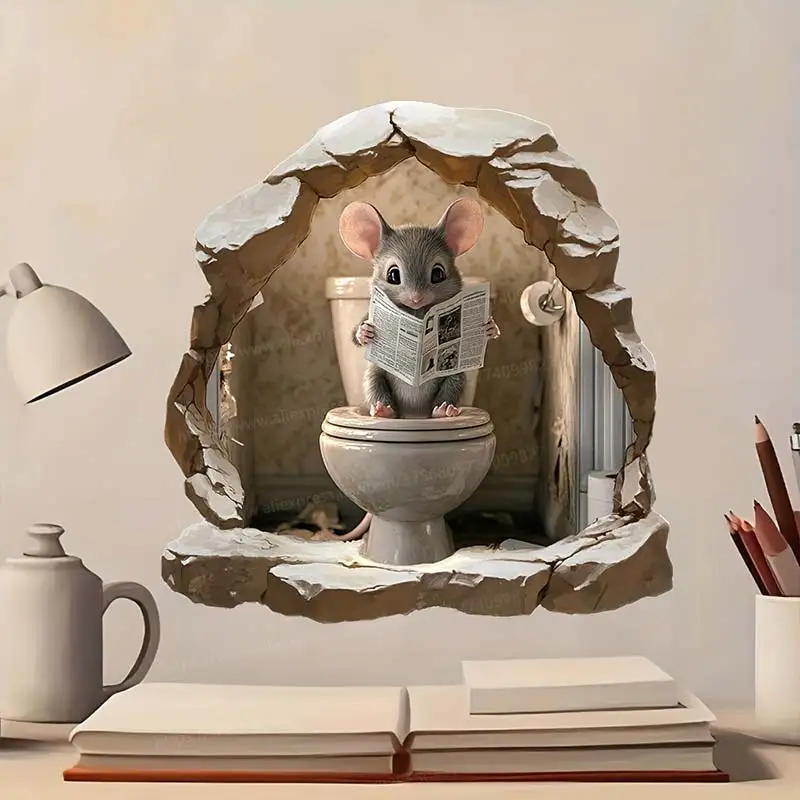 Cute Mouse Hole Reading Design Art Deco Wall Sticker Living Room Cabinet Refrigerator Home Decoration Decal Stickers S454
