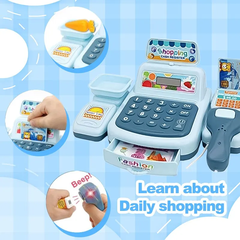 Simulation Supermarket Cash Register Toy Children Play House Toys Mini Convenience Store Cashier Electric Pretend Play Kid Gifts 3