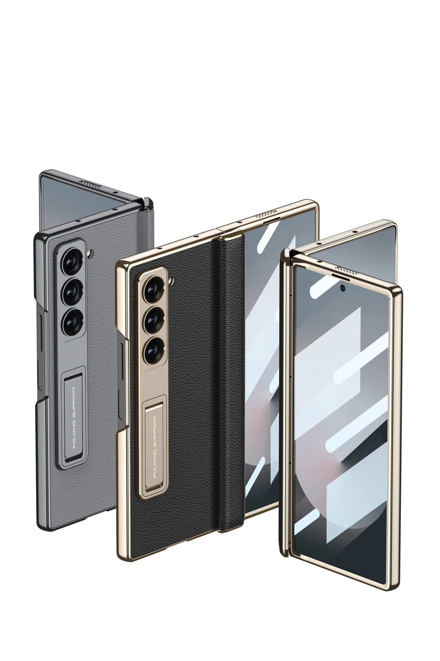 Luxury Plating Hinge Leather Case For Samsung Galaxy Z Fold 6 Magnetic Hinge Bra