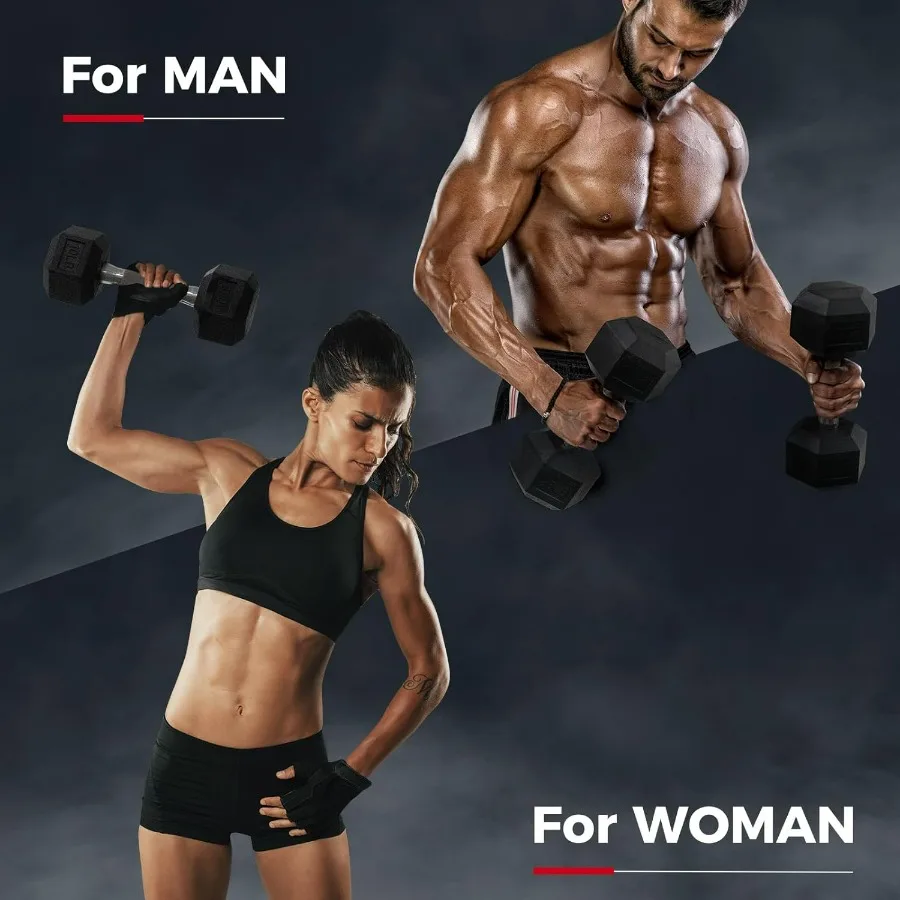 2 X 15 LBS Rubber Encased Hex Dumbbell Sets with Optional Rack for Home Gym, Coated Hand Weights for Strength Training, Workouts