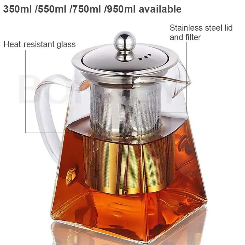 BORREY Glass Tea Set Heat Resistant Glass Tea Infuser Tea Pot Double Wall Glass  Cup Kung Fu Tea Set Puer Kettle Gas Stove Teapot - AliExpress